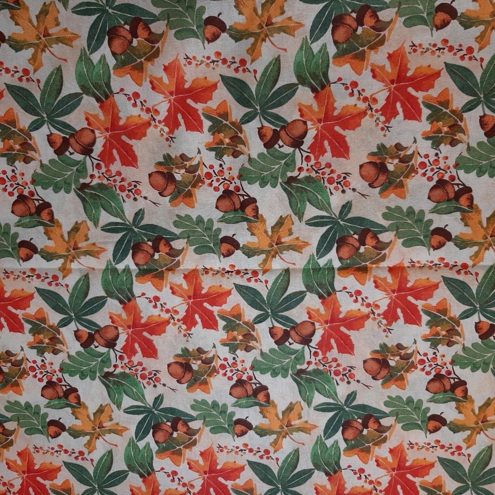 Oak Maple Leaves Acorns Fall Colors Cream Background Cotton Fabric 4 Yds RTC